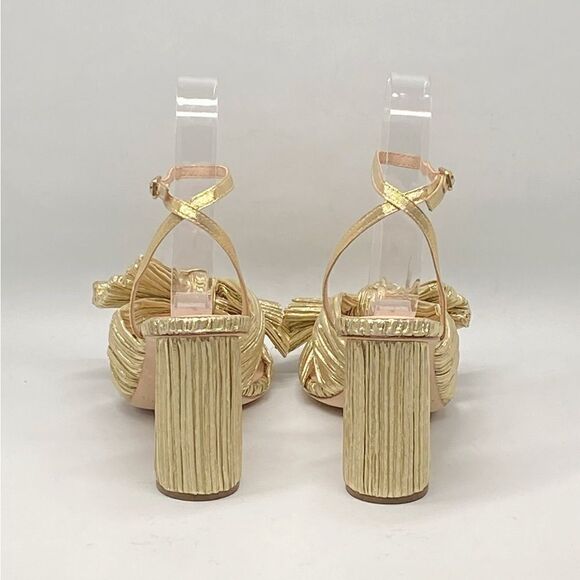 Loeffler Randall Camellia Gold Pleated Bow Heel Sandals size 6.5 - Picture 9 of 12